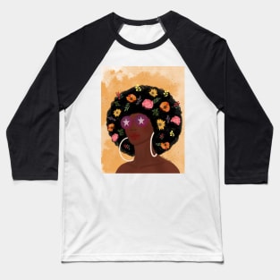 Girl with floral afro hair Baseball T-Shirt